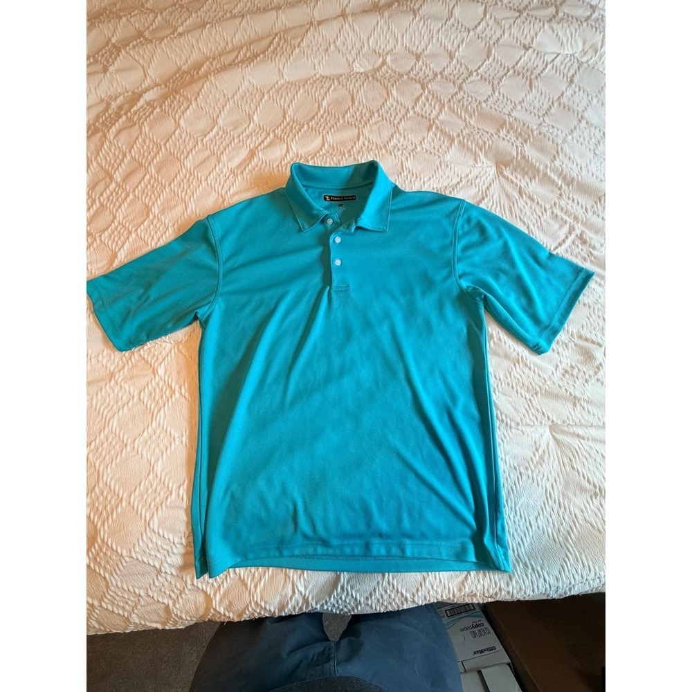 Pebble Beach Performance Mens Polo Shirt Medium Turquoise Blue Golf Short Sleeve